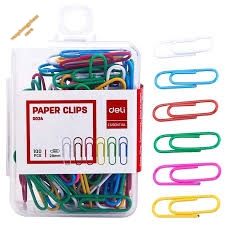 Kẹp giấy nhựa màu deli No.0024 (C32 đầu tròn “100 cây”)