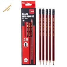 Bút Chì Gỗ sọc đỏ den Deli No.10902 (Có gôm đen)