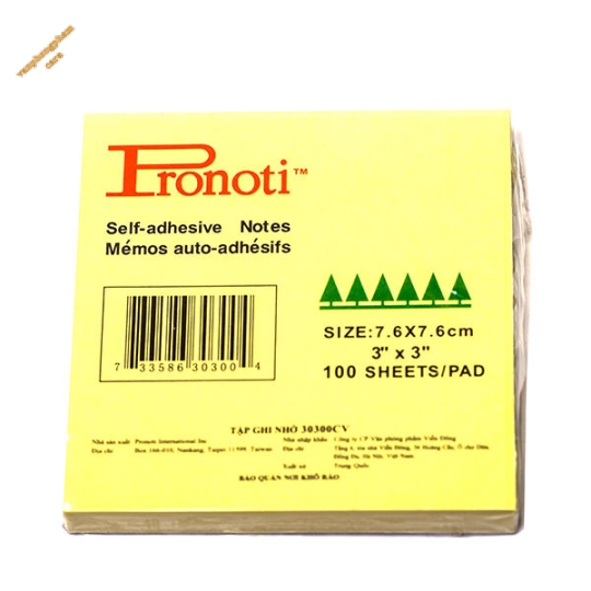 Giấy note 3x3 inch ""76mmx76mm""  vàng Pronoti 30300