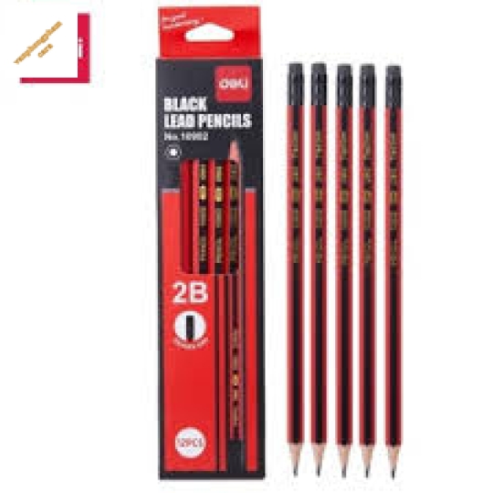 Bút Chì Gỗ sọc đỏ den Deli No.10902 (Có gôm đen)