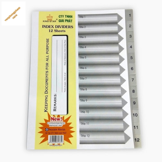 Bìa phân trang - A4, 12 Số, Kingstar